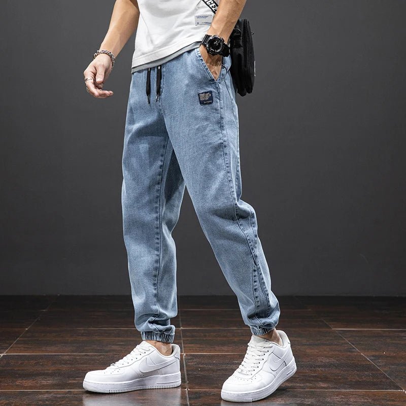 Men's Denim Jogger Jeans Drawstring Tapered Casual - Blue