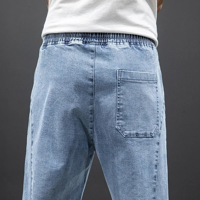 Men's Denim Jogger Jeans Drawstring Tapered Casual