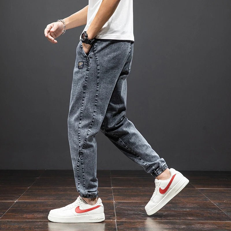 Men's Denim Jogger Jeans Drawstring Tapered Casual