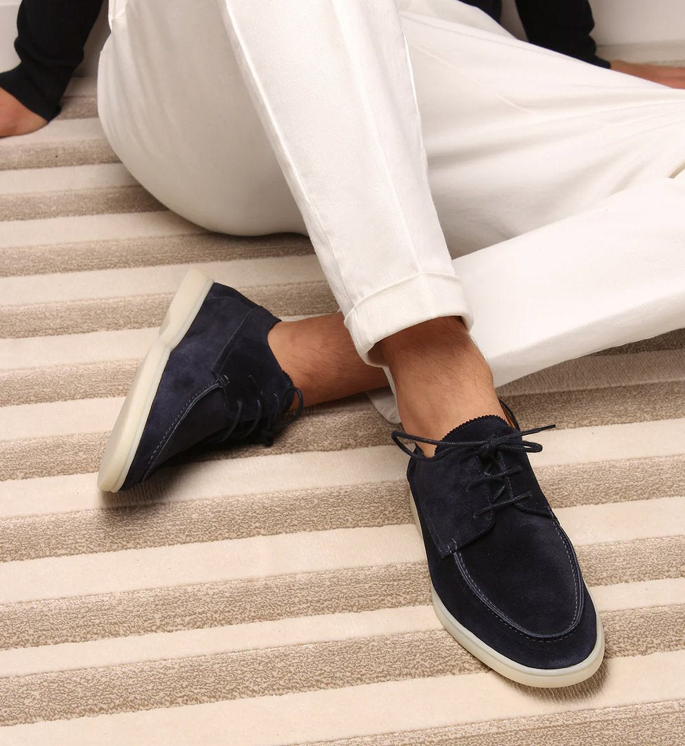 Men's Lace-Up Casual Loafers Suede Walking Shoes Comfort - Dark Blue