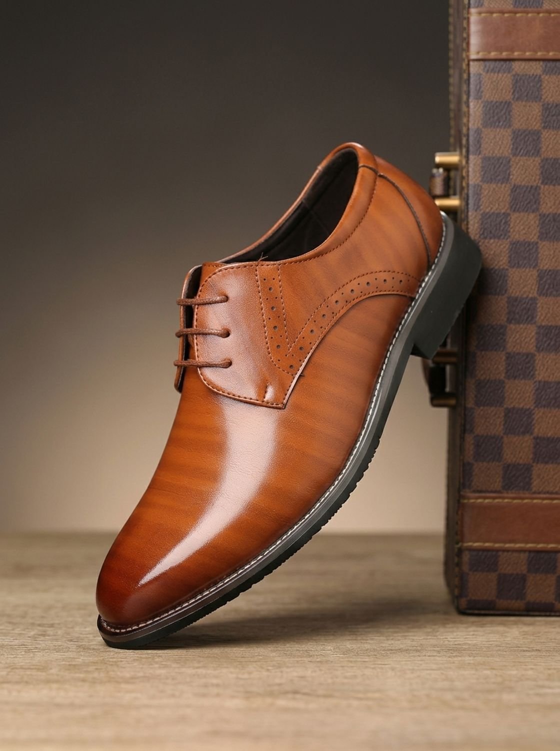 Men's Leather Lace-Up Brogue Oxford Dress Shoes - Yellow