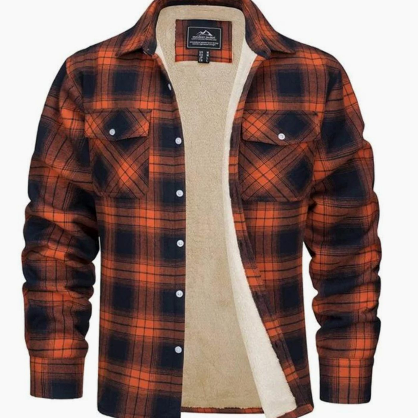 Mens Light Jacket Sherpa Lined Plaid Shirt Jacket - Orange