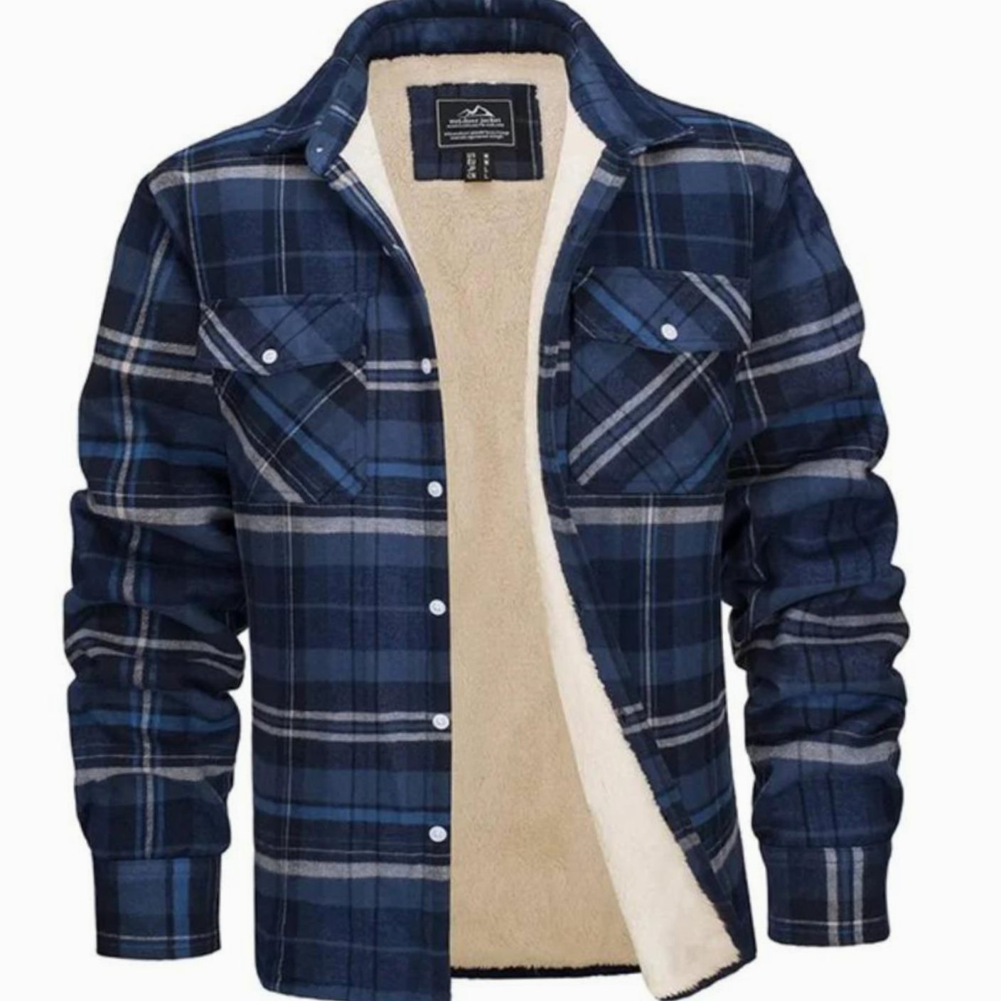 Mens Light Jacket Sherpa Lined Plaid Shirt Jacket - Blue-Grey