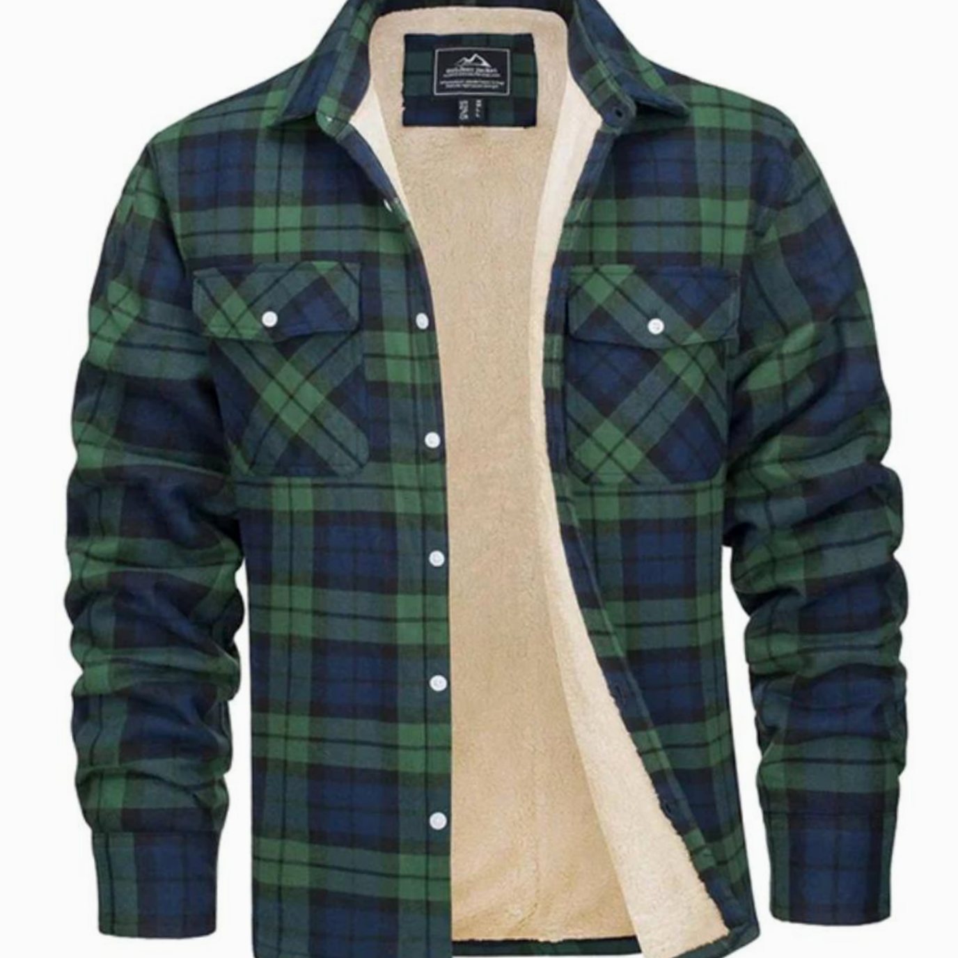 Mens Light Jacket Sherpa Lined Plaid Shirt Jacket - Green
