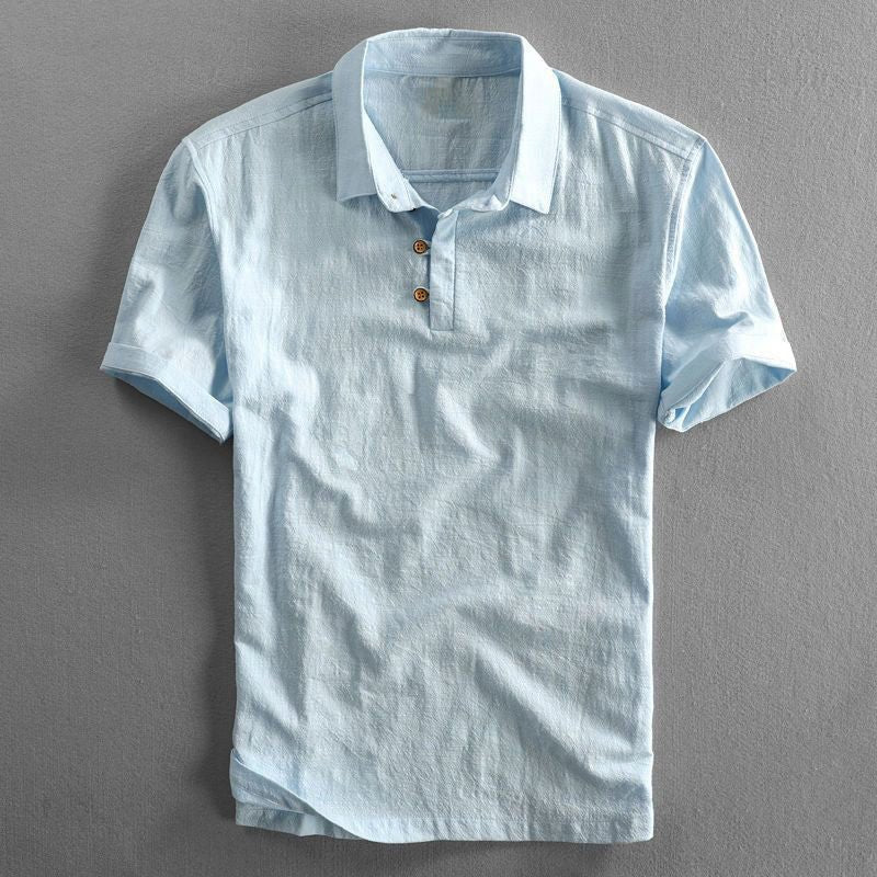 Men's Linen Short-Sleeve Regular-Fit Polo Shirt - Light Blue
