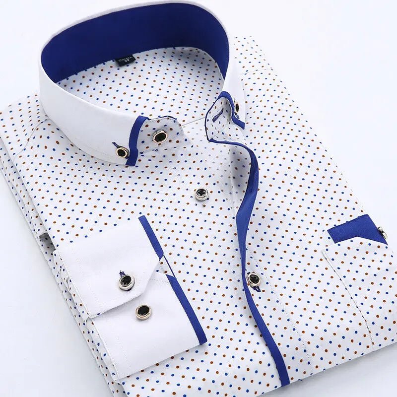 Men's Long Sleeve Shirt Modern Slim Fit Contrast Collar - White/Blue