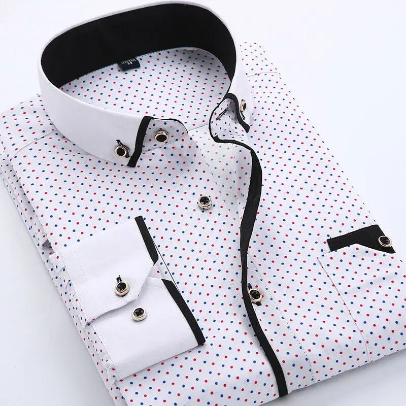 Men's Long Sleeve Shirt Modern Slim Fit Contrast Collar - Black/White