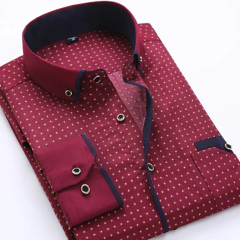 Men's Long Sleeve Shirt Modern Slim Fit Contrast Collar - Red
