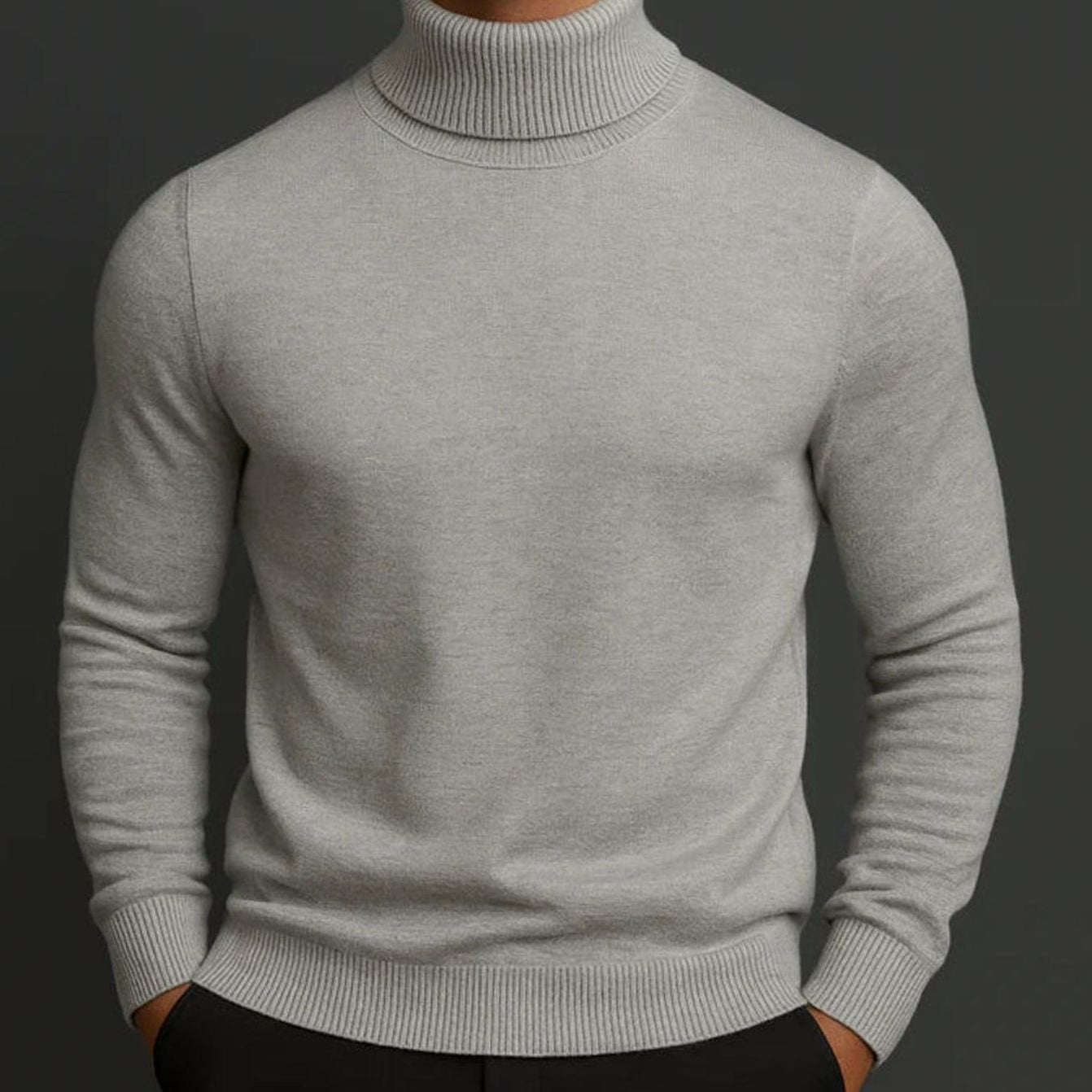 Men's Merino Wool Lightweight Sweater Slim Turtleneck Pullover - Gray