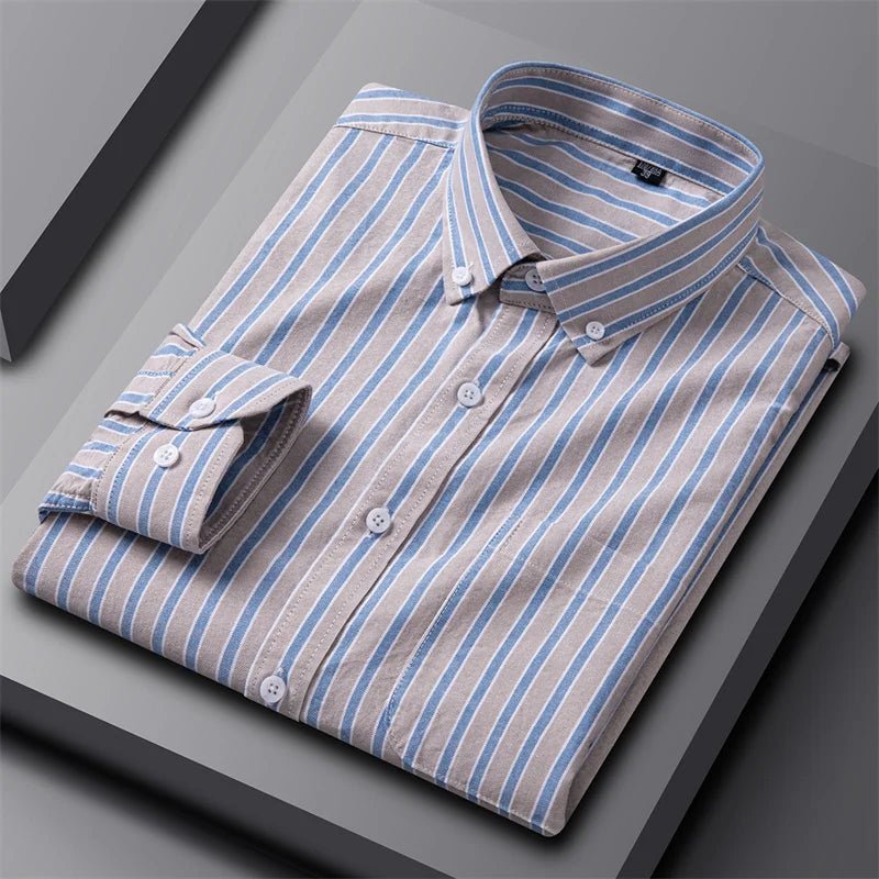 Men's Oxford Button Down Shirt Long Sleeve Cotton - Khaki