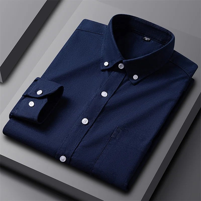 Men's Oxford Button Down Shirt Long Sleeve Cotton - Navy blue