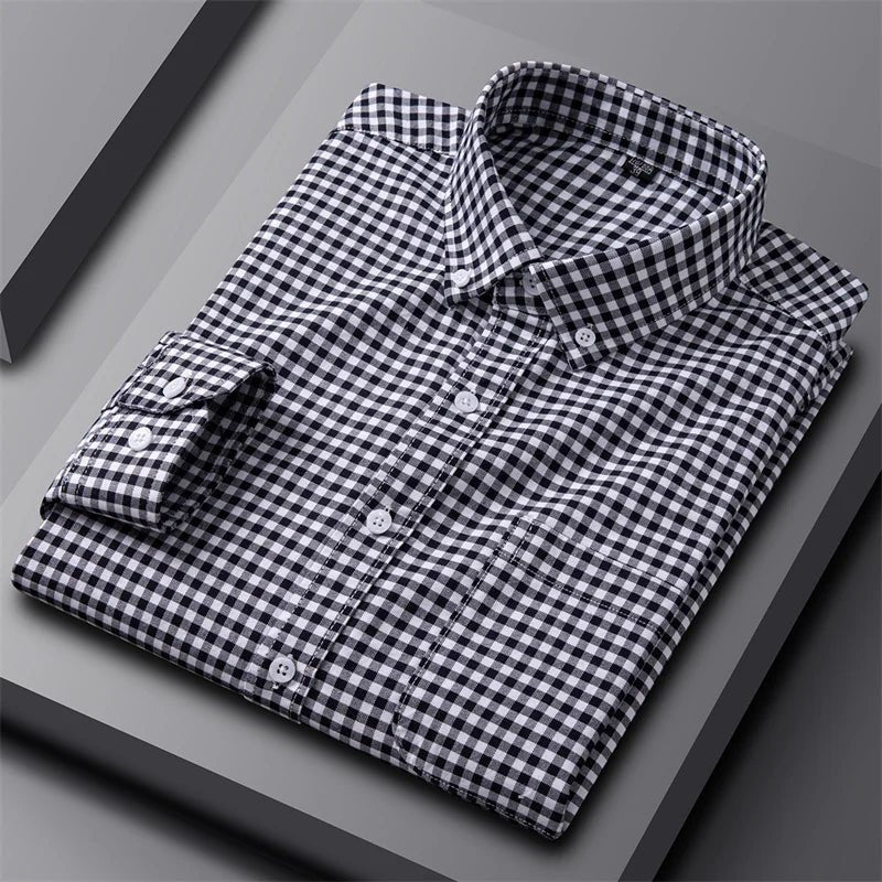 Men's Oxford Button Down Shirt Long Sleeve Cotton - Black