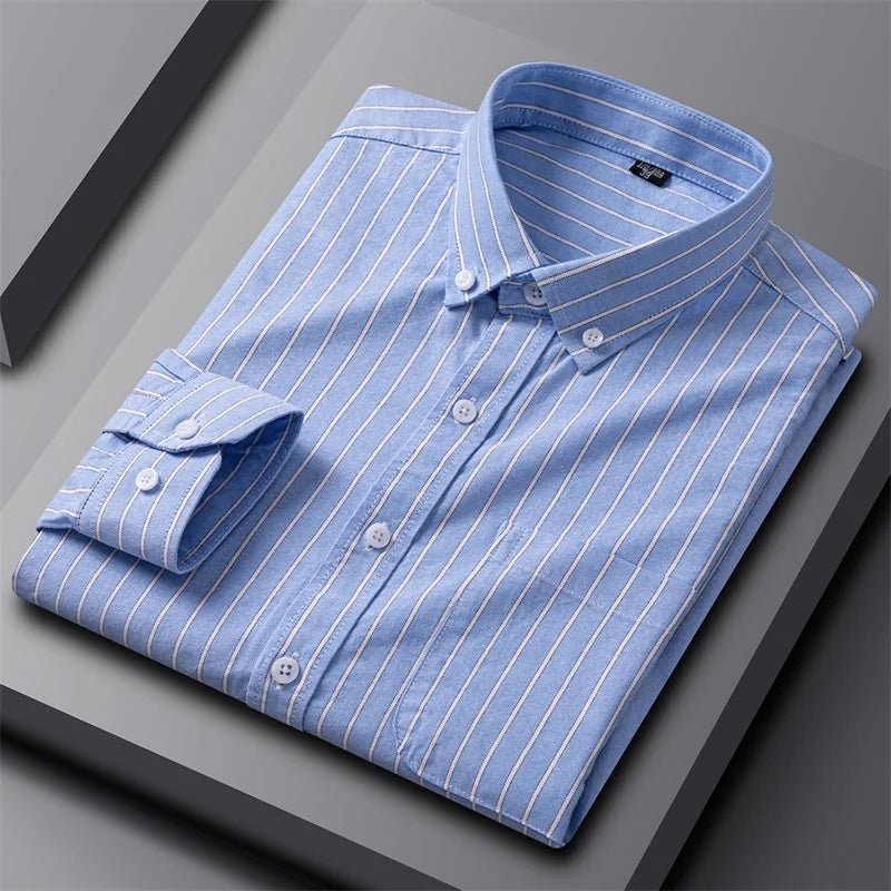 Men's Oxford Button Down Shirt Long Sleeve Cotton - Blue