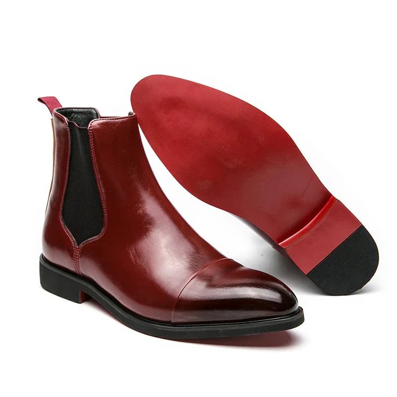 Men's Premium Leather Chelsea Slip-On Ankle Boots - Red