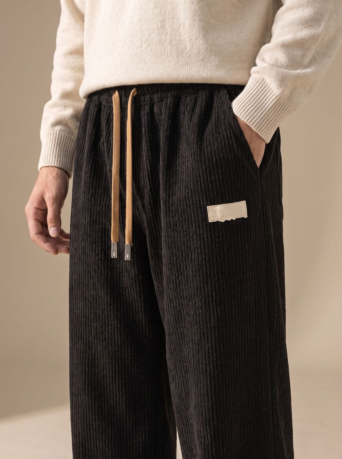 Men's Relaxed Wide-Leg Corduroy Drawstring Pants