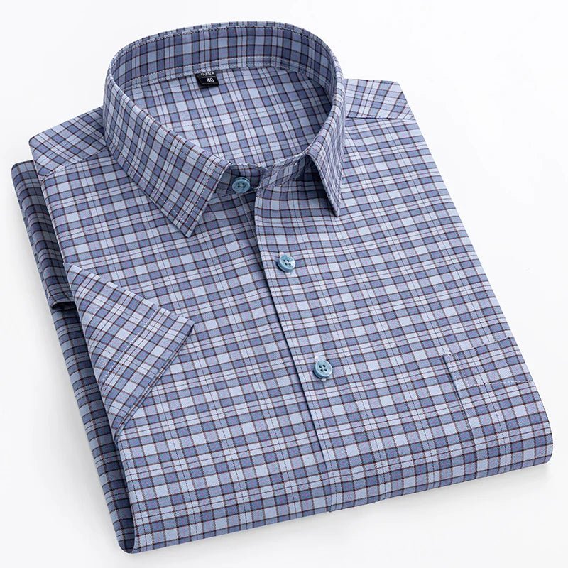 Men's Short Sleeve Cotton Shirt Striped Button-Up Casual - Blue/White