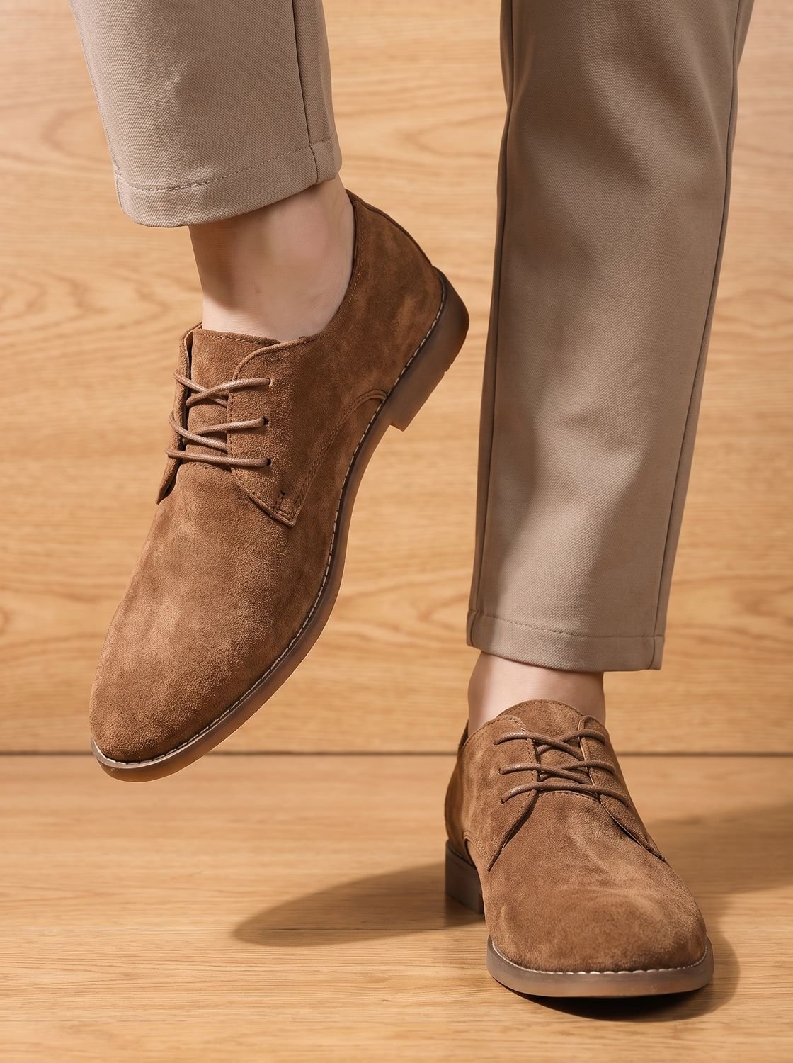 Men's Suede Lace-Up Derby Shoes Minimalist Oxford - Brown