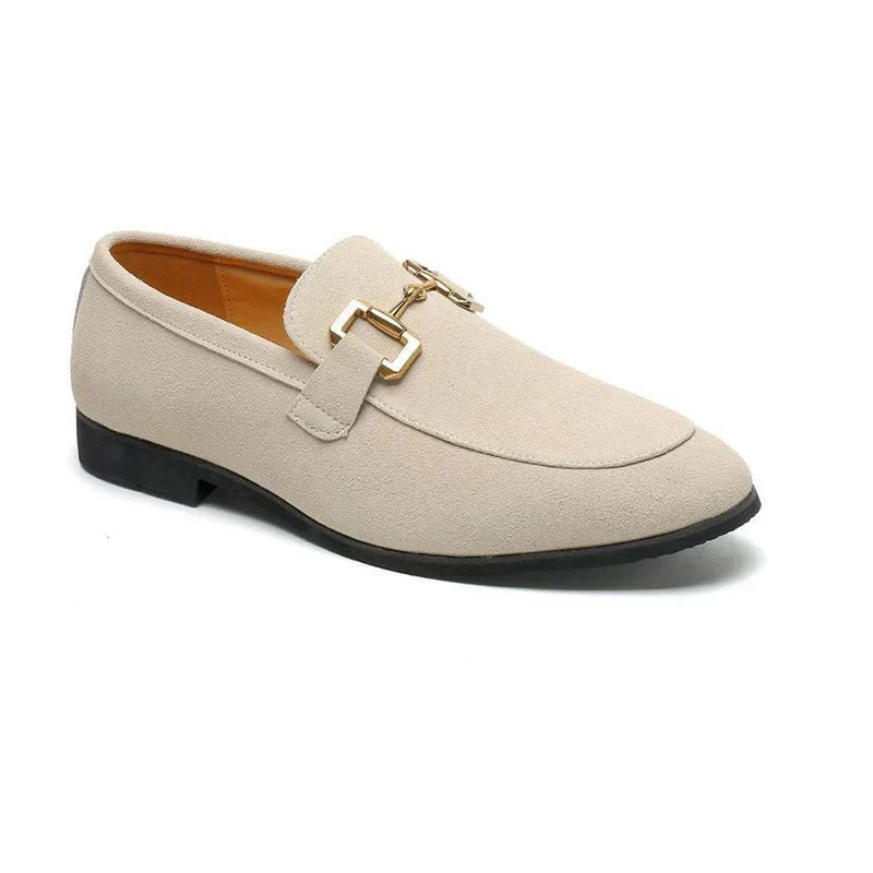 Men's Suede Loafers Slip-On Gold Chain Detail Dress - Nude