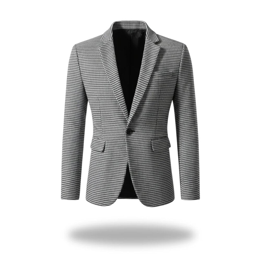 Men's Tailored Blazer Houndstooth Cotton Blend Slim Fit - Light Grey