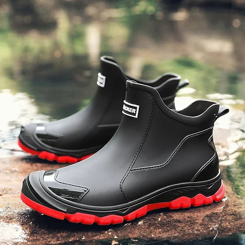 Men's Waterproof Chelsea Slip-On Ankle Boots - Black/Red