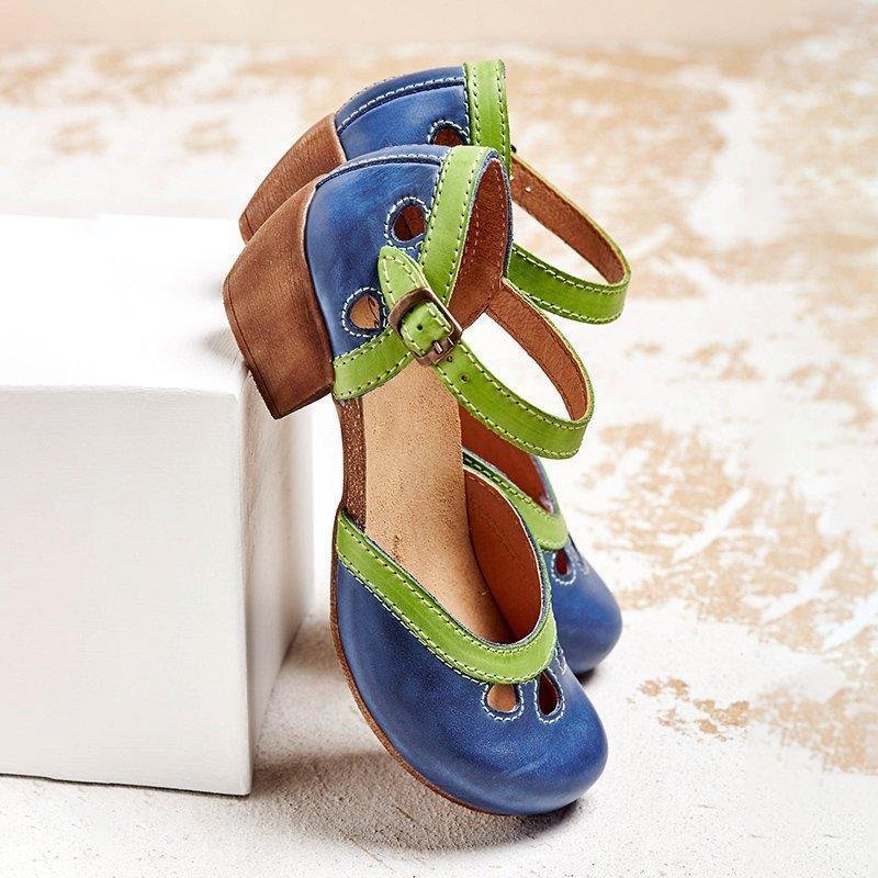 Orthopedic T-Bar Sandals Low Heel Arch Support Comfort - Blue (Almost sold out)