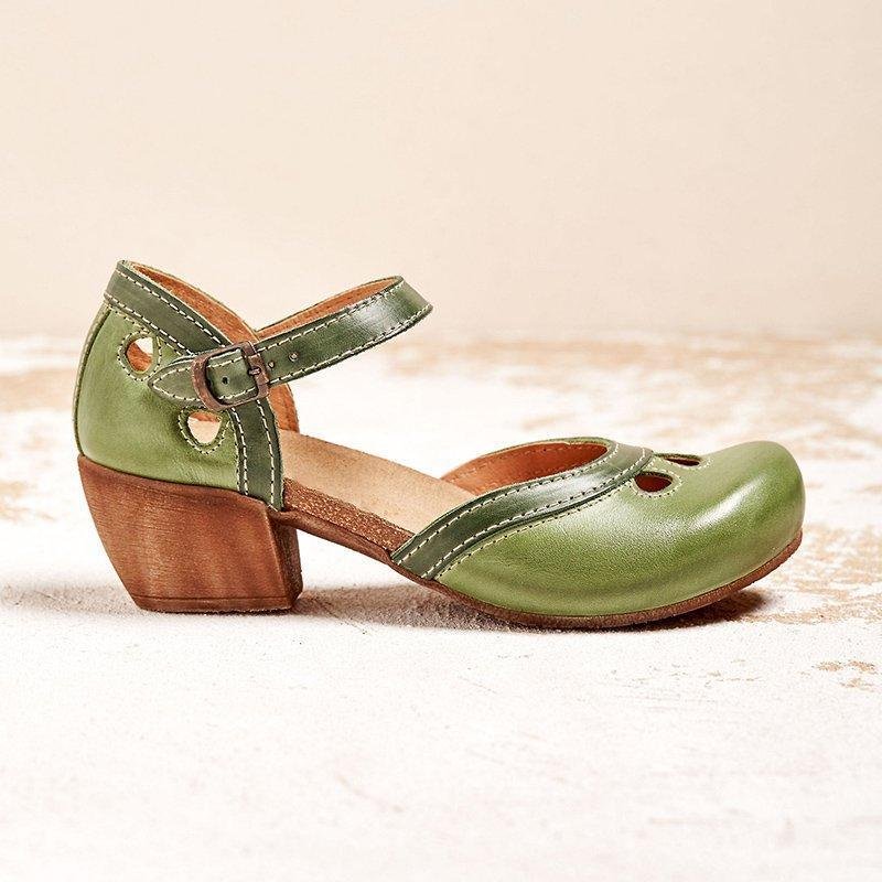 Orthopedic T-Bar Sandals Low Heel Arch Support Comfort - Green