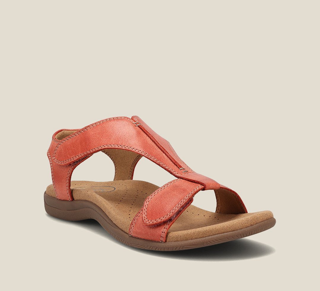 Orthopedic T-Strap Sandals Memory Foam Velcro Comfort - Orange
