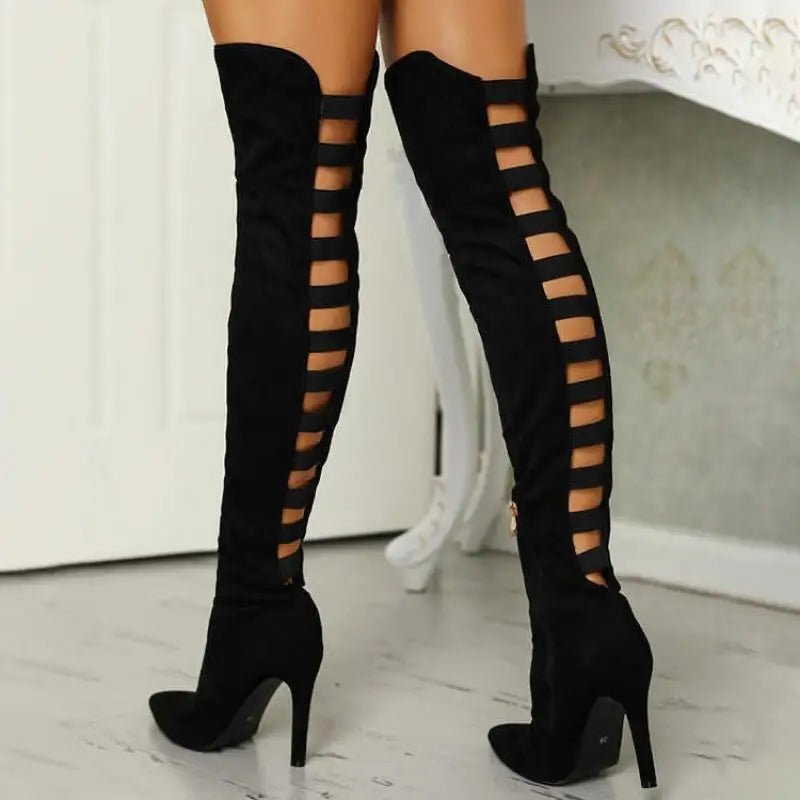 Over-The-Knee Boots Cutout High Heel Thigh-High