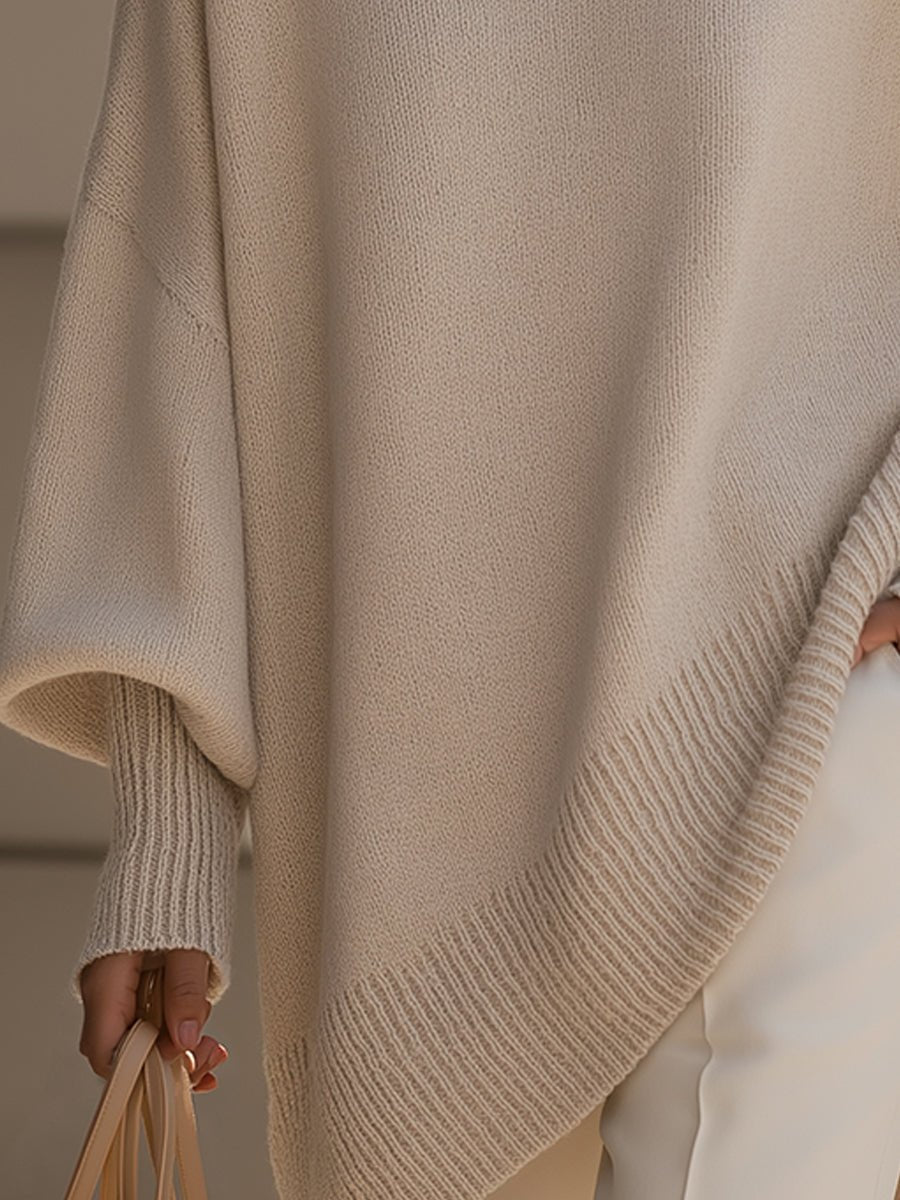 Oversized Wool Blend Sweater Asymmetrical Hem Drop Shoulder