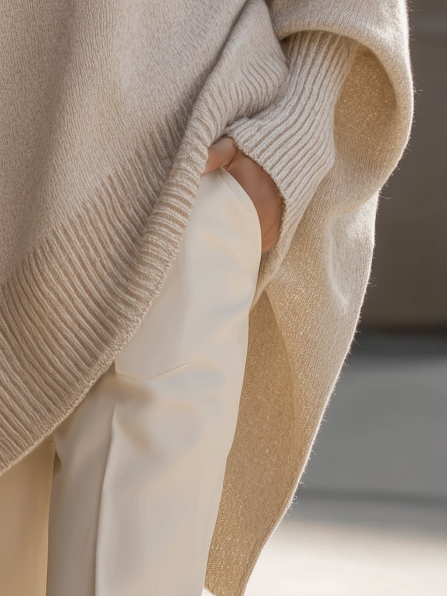 Oversized Wool Blend Sweater Asymmetrical Hem Drop Shoulder