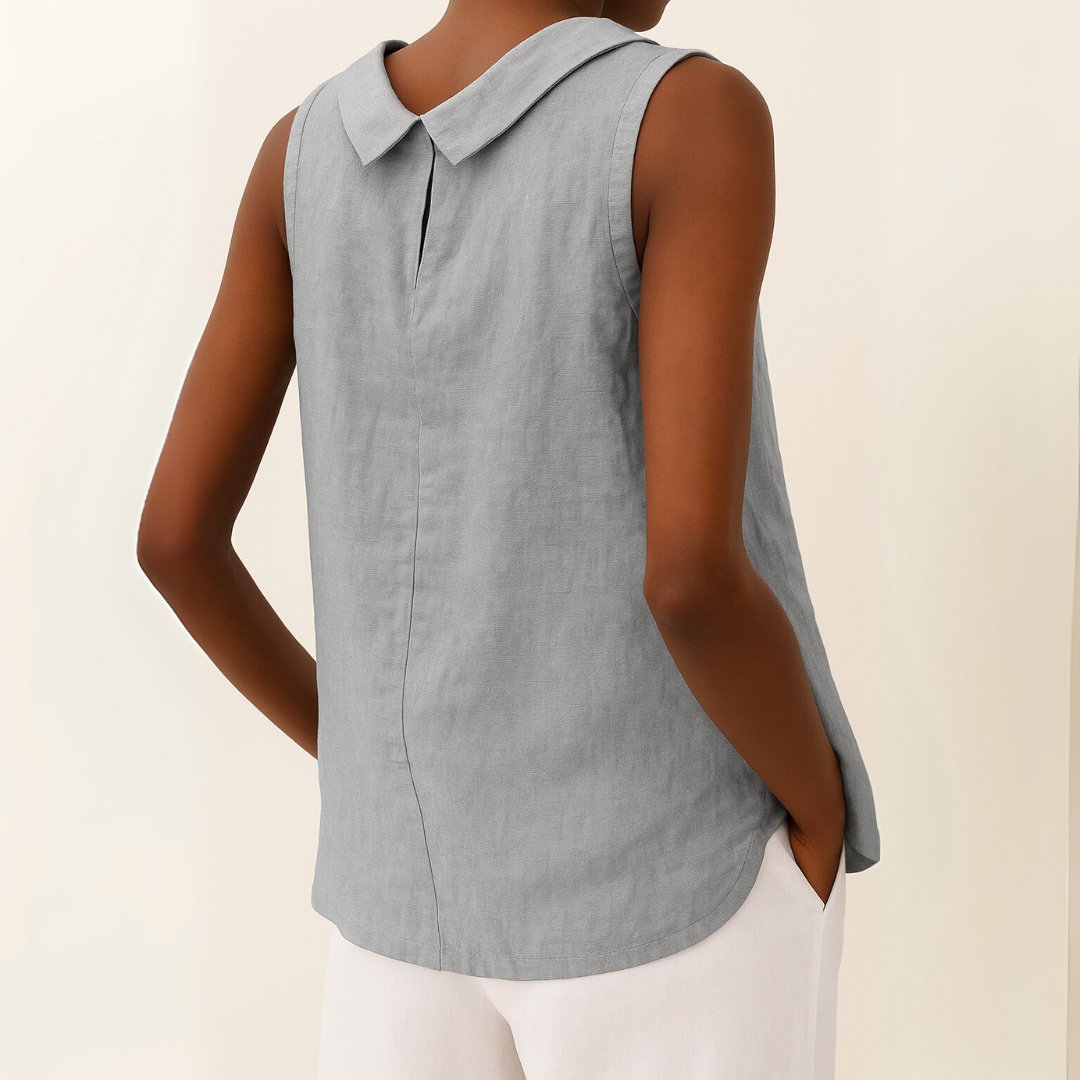 Sleeveless Roll Collar Top Feminine Cut Relaxed Fit