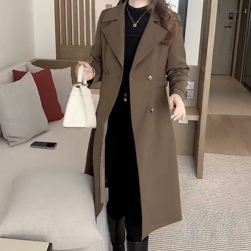 Trench Coat Double Breasted Belted Long Sophisticated - Brown