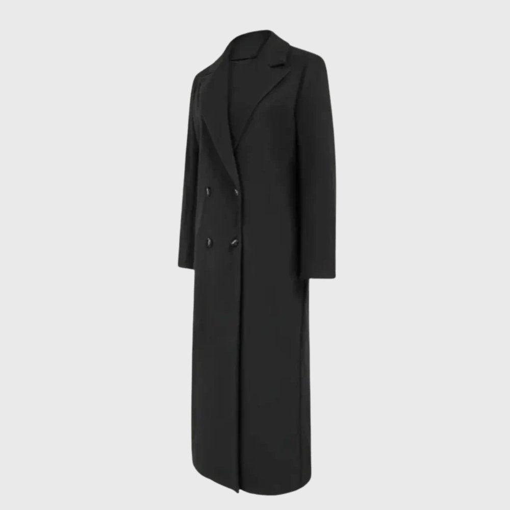 Trench Coat Longline Winter Double Breasted Black - Black