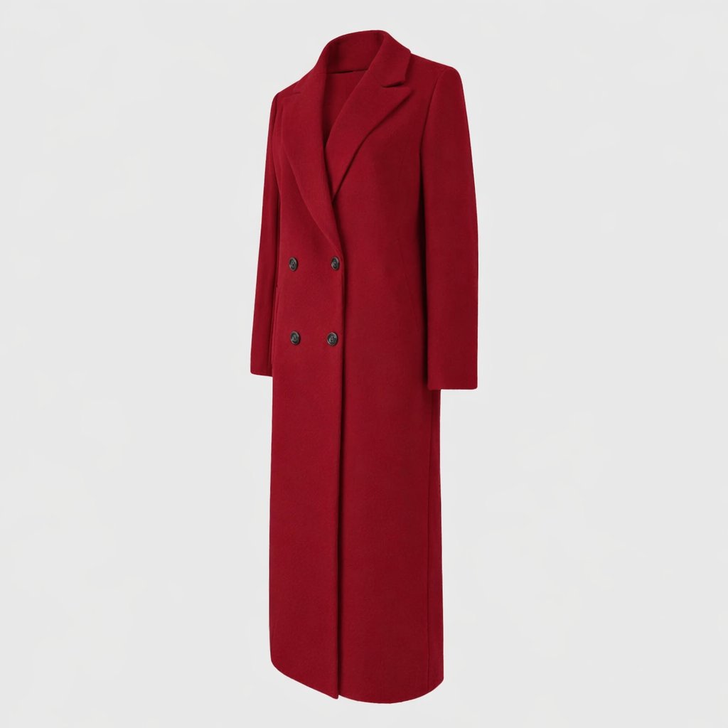 Trench Coat Longline Winter Double Breasted Black - Red
