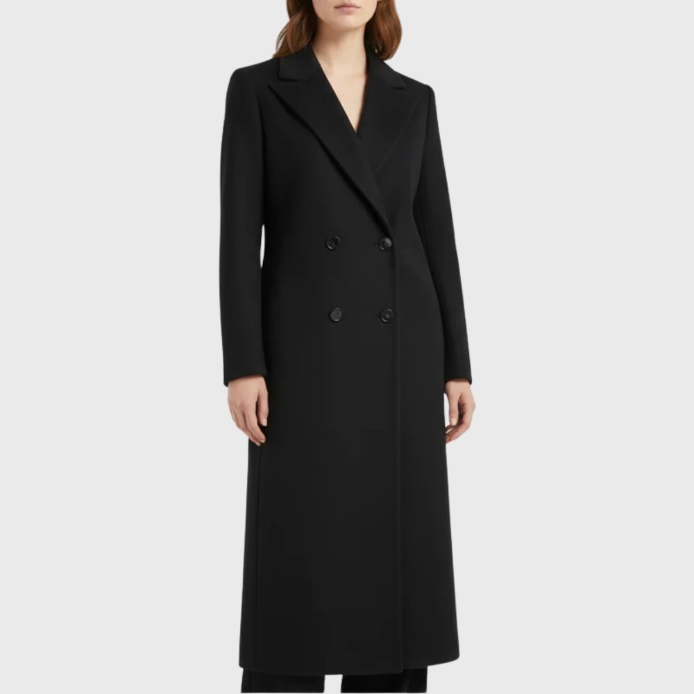 Trench Coat Longline Winter Double Breasted Black