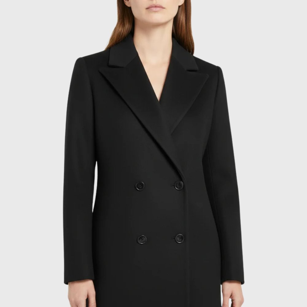 Trench Coat Longline Winter Double Breasted Black