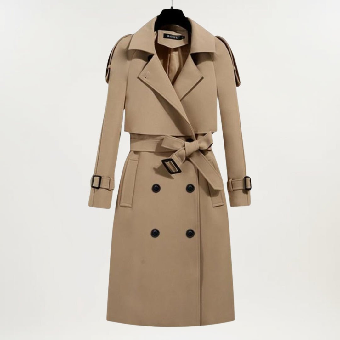 Trench Coat Women's Longline Double Breasted Belted - Beige