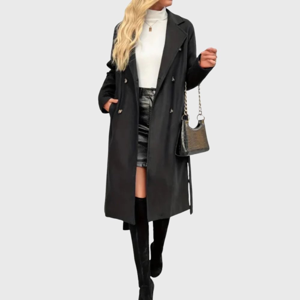 Trench Coat Women's Longline Winter Double Breasted Belted
