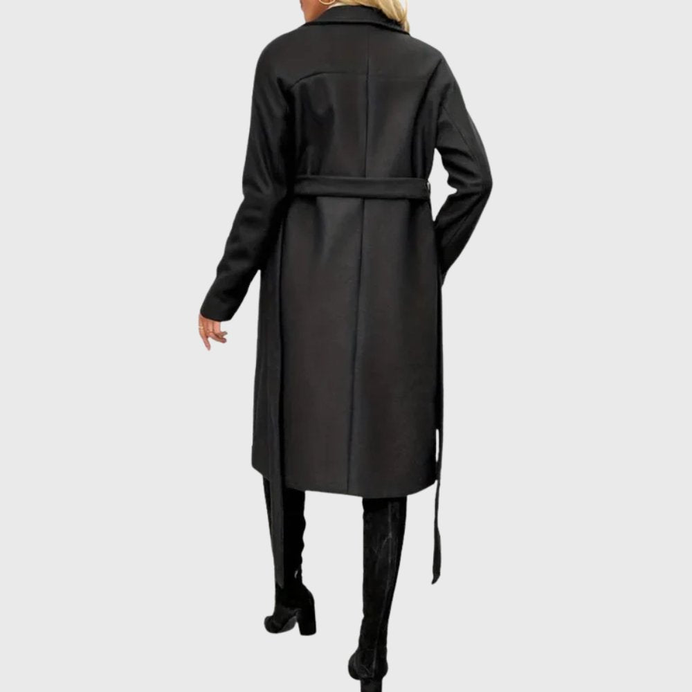 Trench Coat Women's Longline Winter Double Breasted Belted