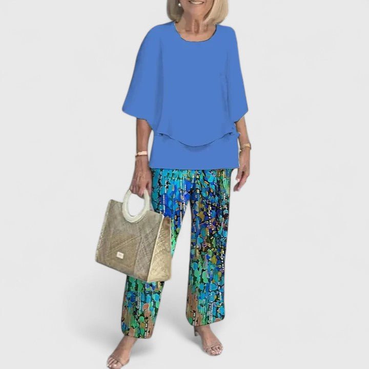 Two-Piece Set Flowy Top Floral Pants Relaxed Fit - 15