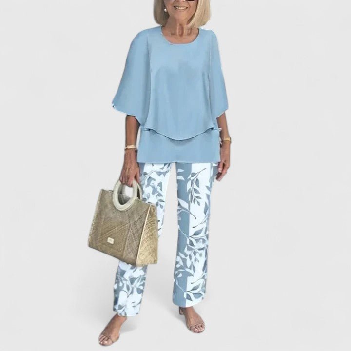 Two-Piece Set Flowy Top Floral Pants Relaxed Fit - 02