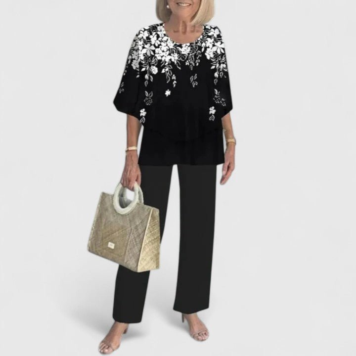 Two-Piece Set Flowy Top Floral Pants Relaxed Fit - 13