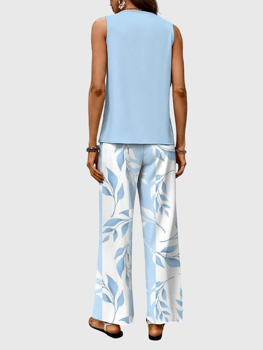 Two Piece Summer Set Sleeveless Top Wide Leg Pants