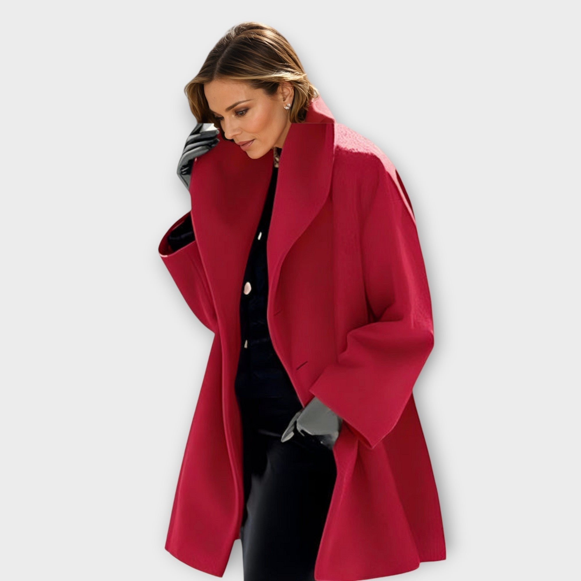 Windproof Coat Wrap Style Long Length Winter Outerwear - Red