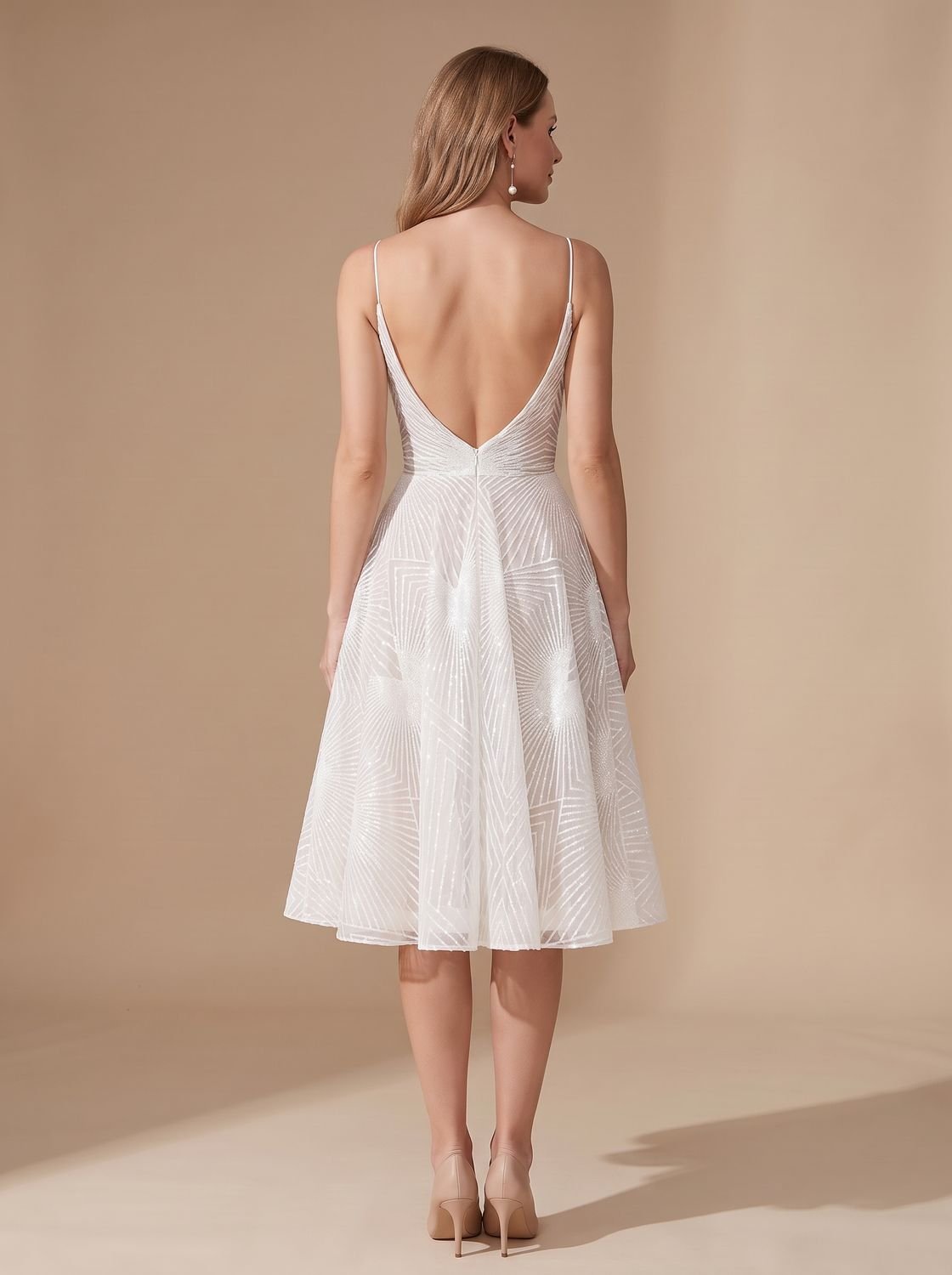 Women's A-Line Spaghetti Strap Lace Midi Cocktail Dress