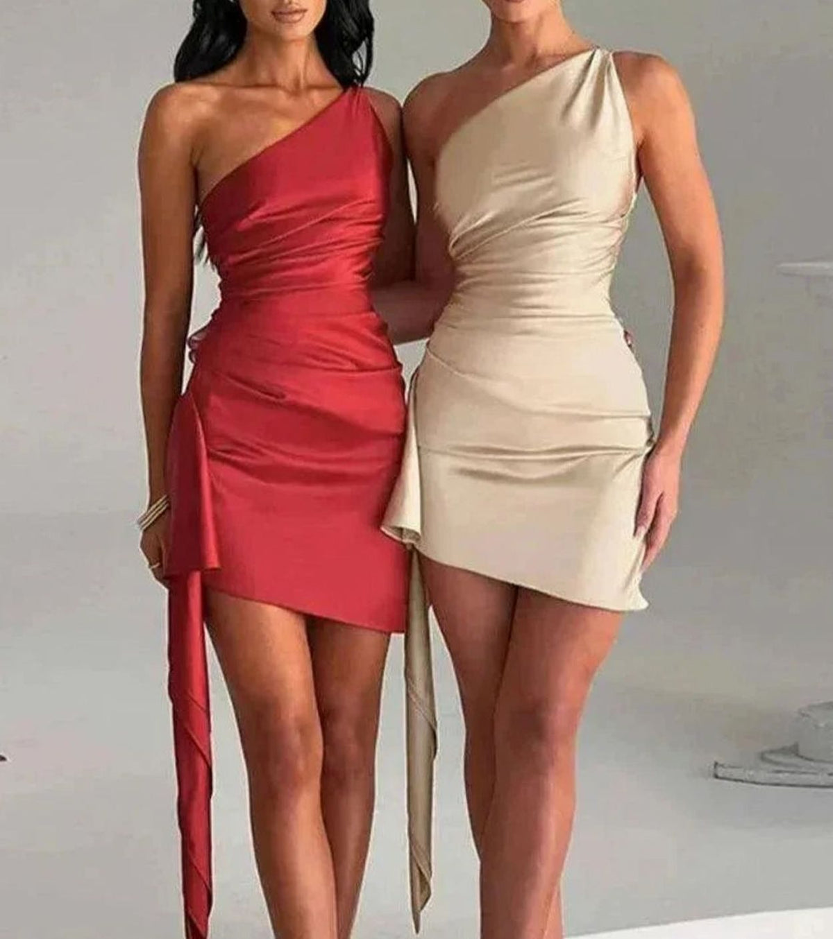 Women's Asymmetric Draped One-Shoulder Satin Mini Wedding Guest Dress
