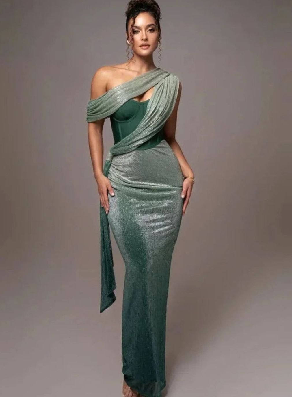 Women's Asymmetric One-Shoulder Sequin Maxi Evening Dress