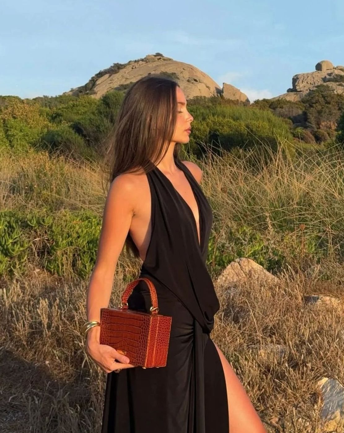 Women's Backless Halter-Neck Maxi Dress High-Slit