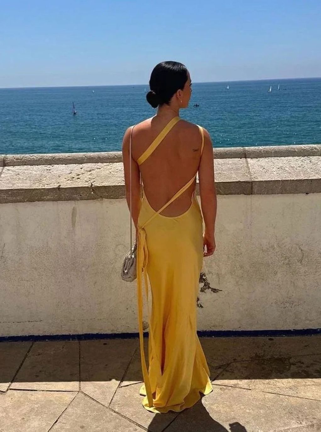 Women's Backless Satin Maxi Dress One-Shoulder Evening Gown