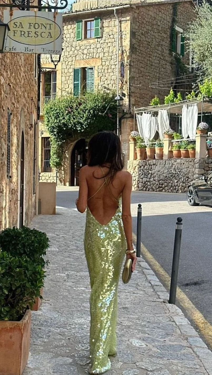 Women's Backless Sequin Maxi Dress Adjustable Spaghetti Strap